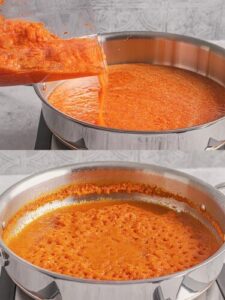 in a clean pot add your blended fresh mix and cook till the water dries up