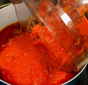 cook thee tomato base for simple turkey stew