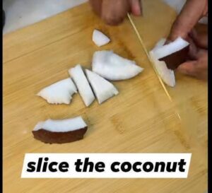 slice coconut for homemade coconut and mango juice