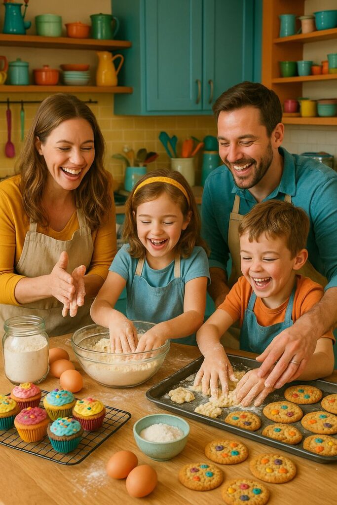 Family baking together