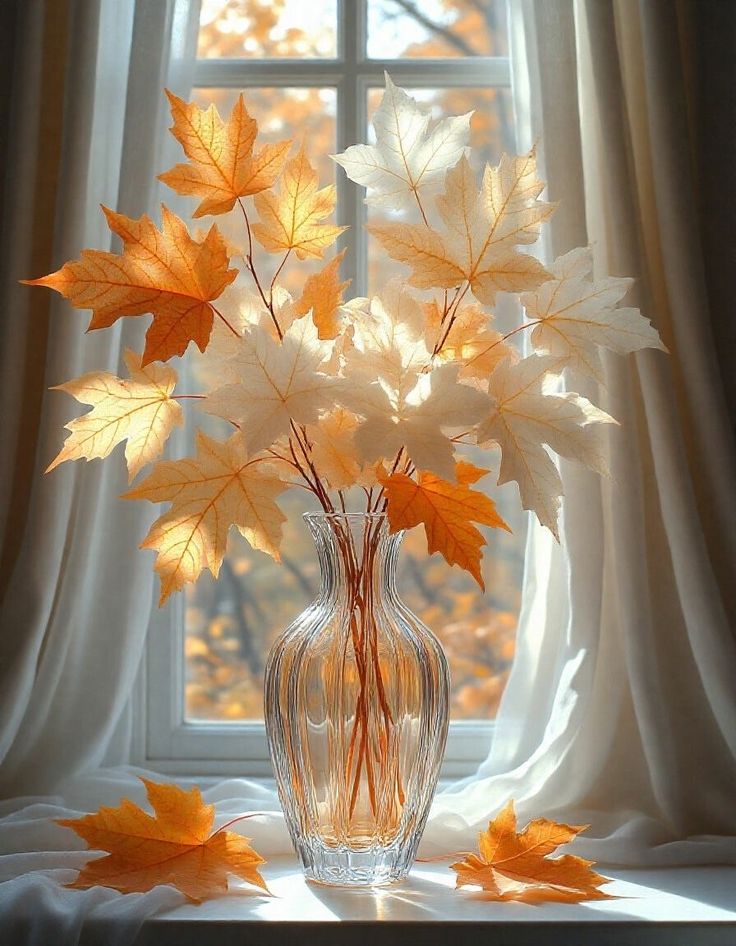 Autumn Leaves in a Glass Vase