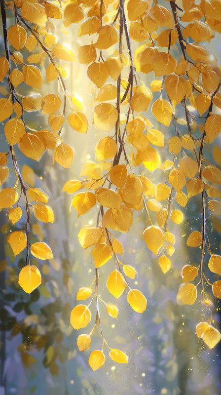 Golden Leaves Against a Neutral Wall