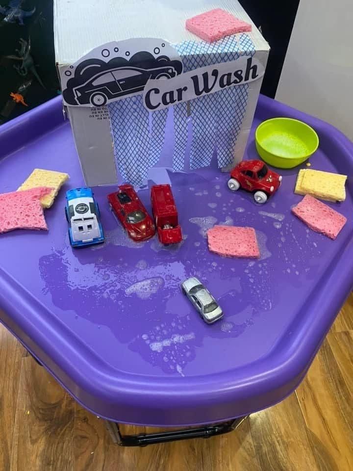 Toy Car Wash Sensory Bin
