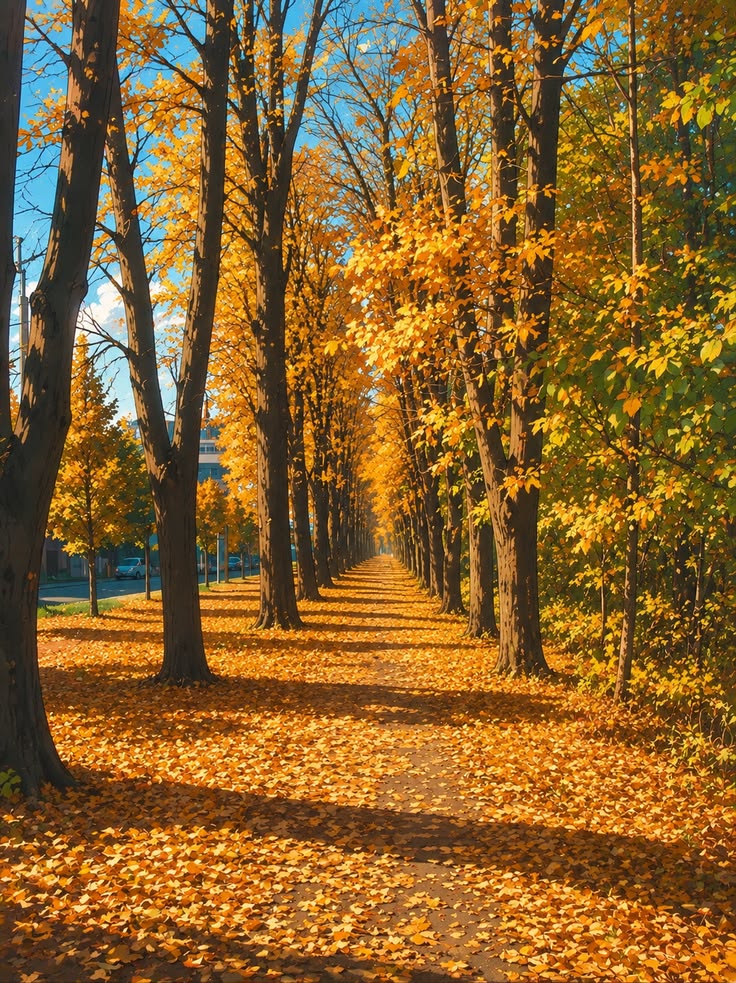 Falling Leaves on a Quiet Path