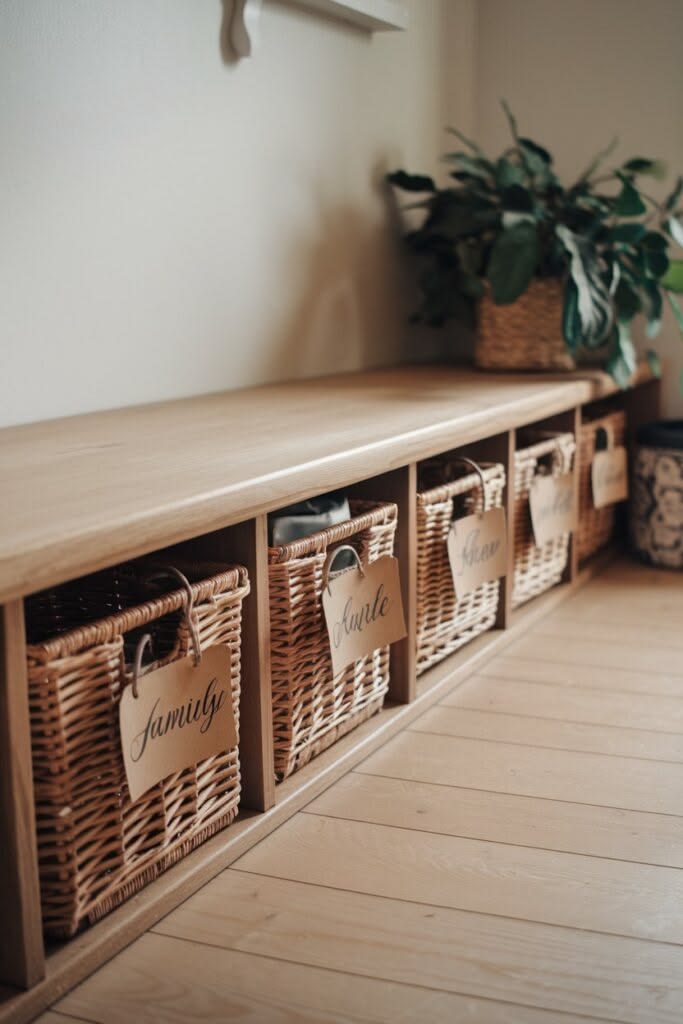 Use Labeled Storage Baskets