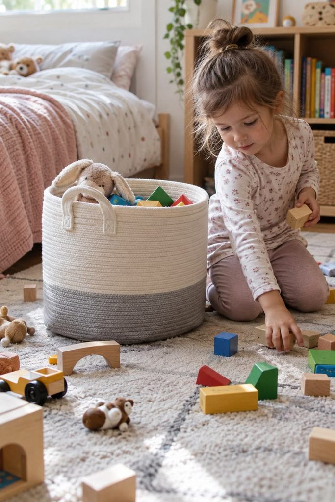 Placing Large Fabric Squares Into a Basket